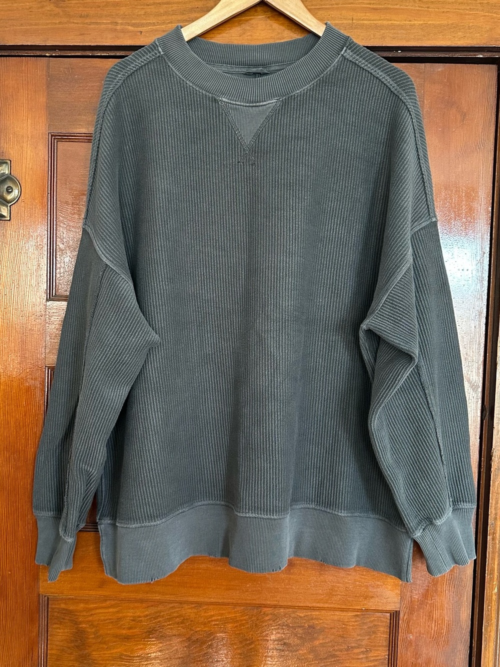 Aerie Gray Big Chill Textured Crew Neck  Oversized Sweatshirt Medium Loungewear